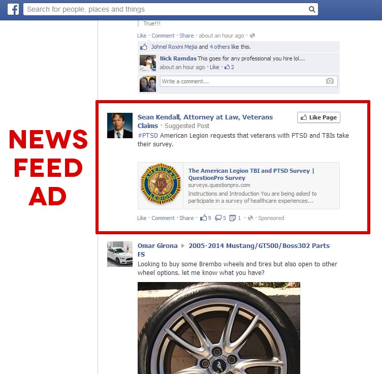 Sample Facebook news feed ad promoting dental services.