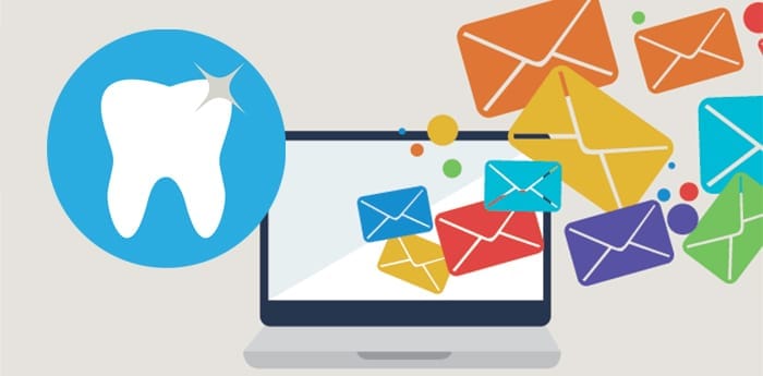 Graphic depicting email marketing with envelopes and digital devices.
