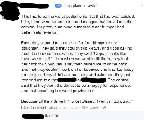 Screenshot of a 1-star review on an online platform.