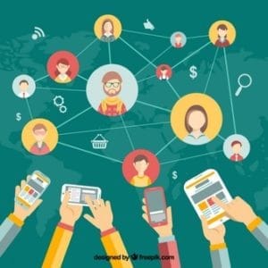 Group of professionals networking and shaking hands.