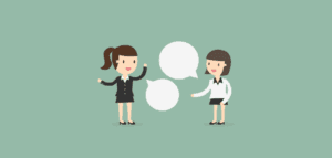 Illustration of a chain of diverse people recommending dental services to friends.