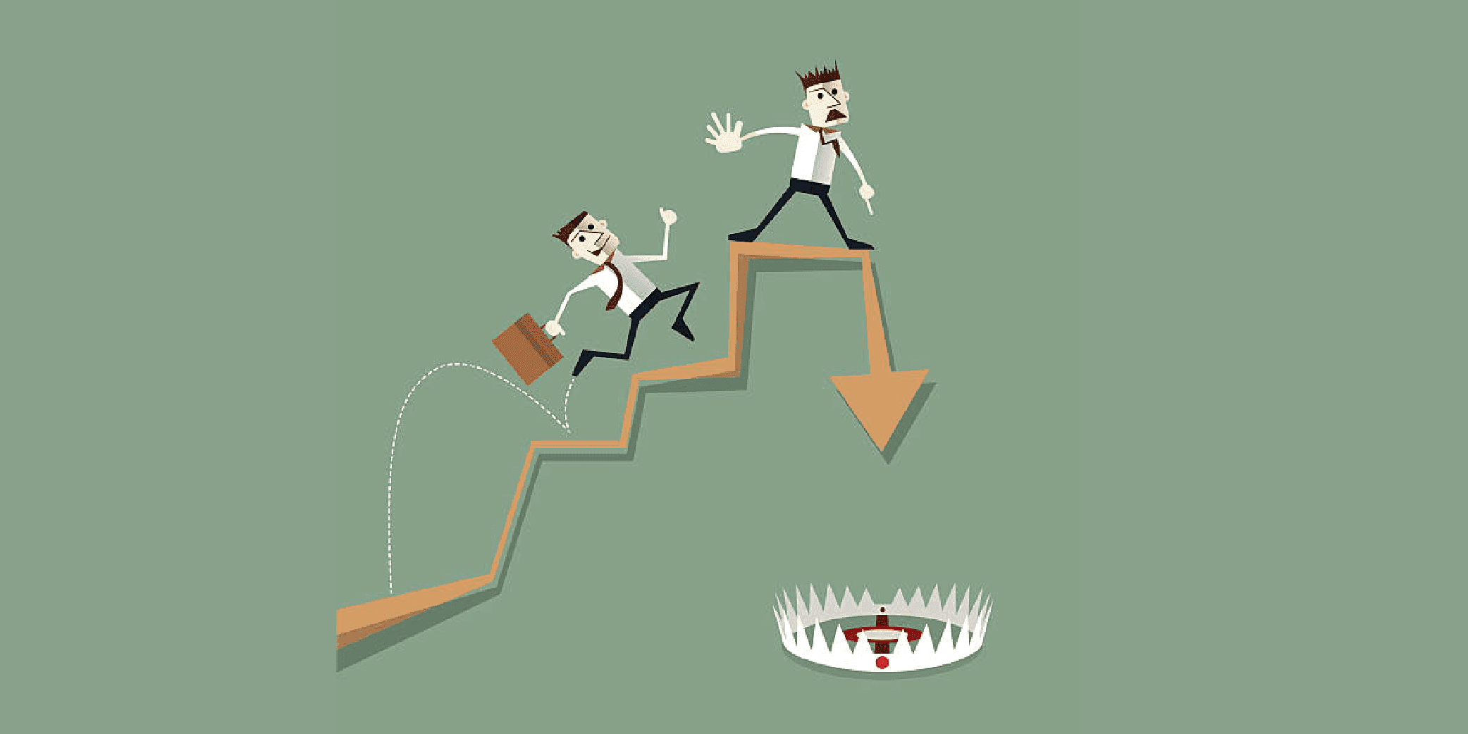 Animation of a statistic with 2 people running up it and a crash at the end.