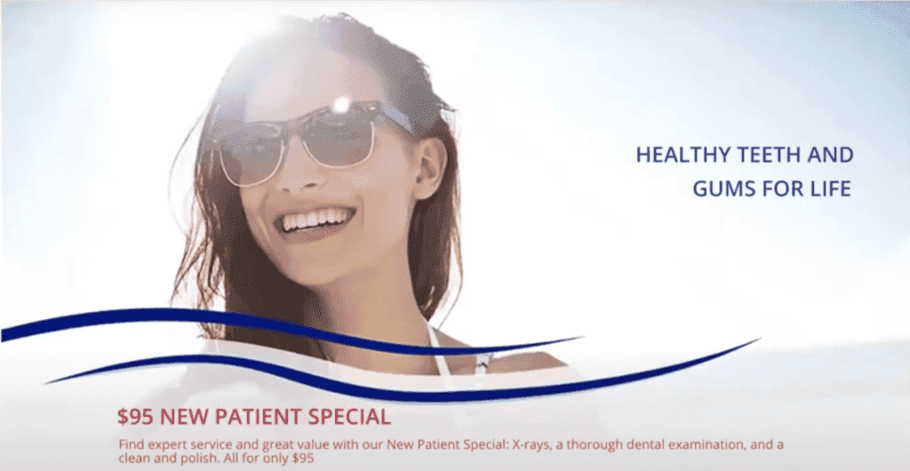 Screenshot of example dental website with plain, unremarkable call to action button.