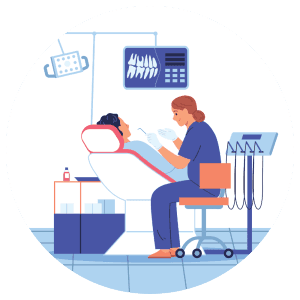 Illustration of a dental patient during a hygiene appointment.