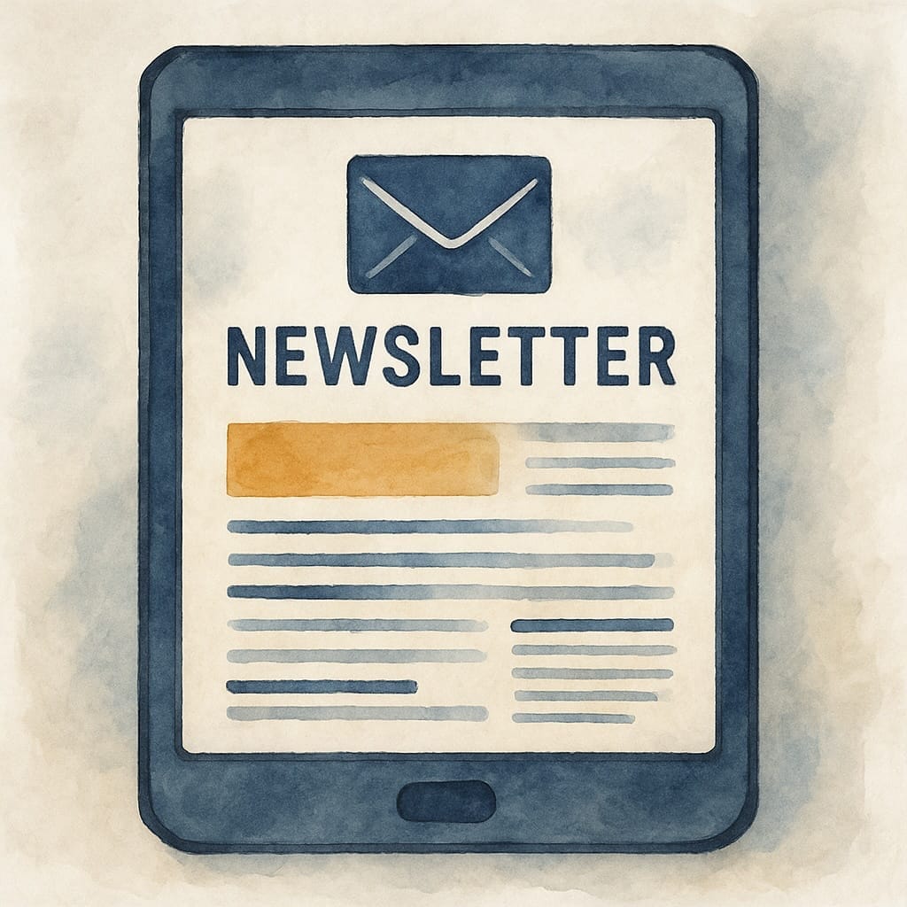 Watercolor illustration of a dental newsletter with colorful designs and text.